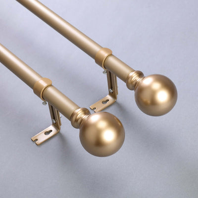 42" - 126" Adjustable Curtain Rod Set, Gold, Round Finials - Linen Luxes