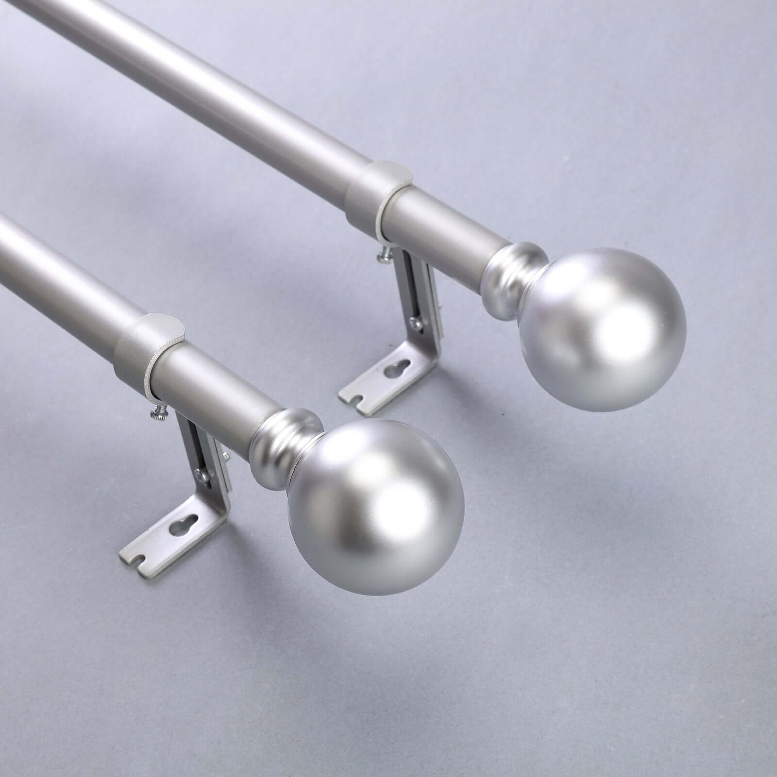 42" - 126" Adjustable Curtain Rod Set, Silver, Round Finials - Linen Luxes