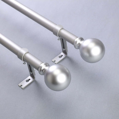 42" - 126" Adjustable Curtain Rod Set, Silver, Round Finials - Linen Luxes
