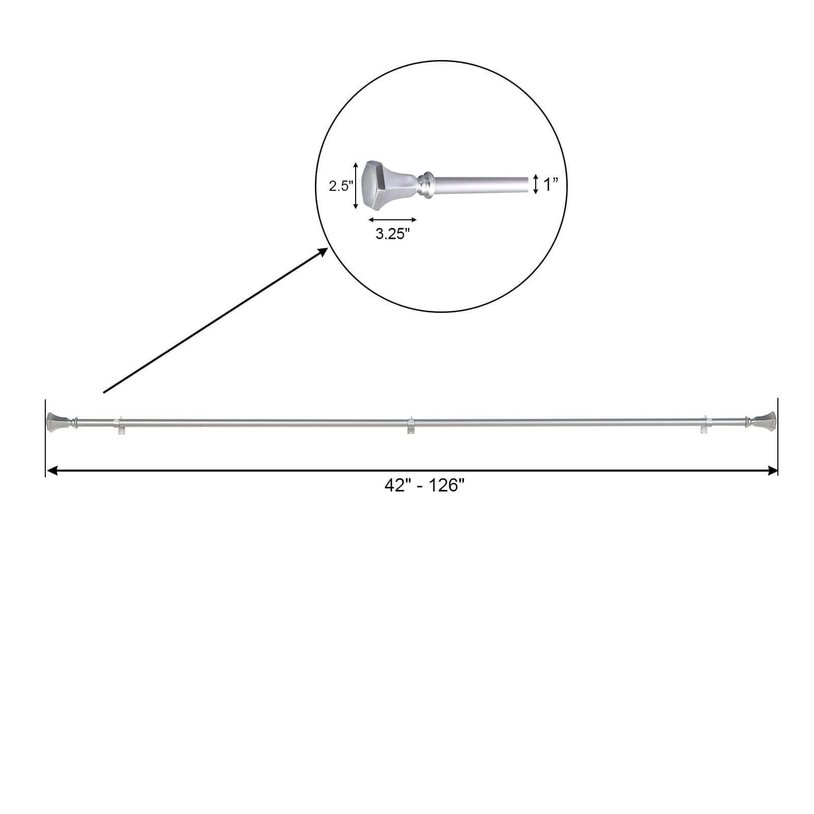 42" - 126" Adjustable Curtain Rod Set, Silver, Teardrop Finials - Linen Luxes