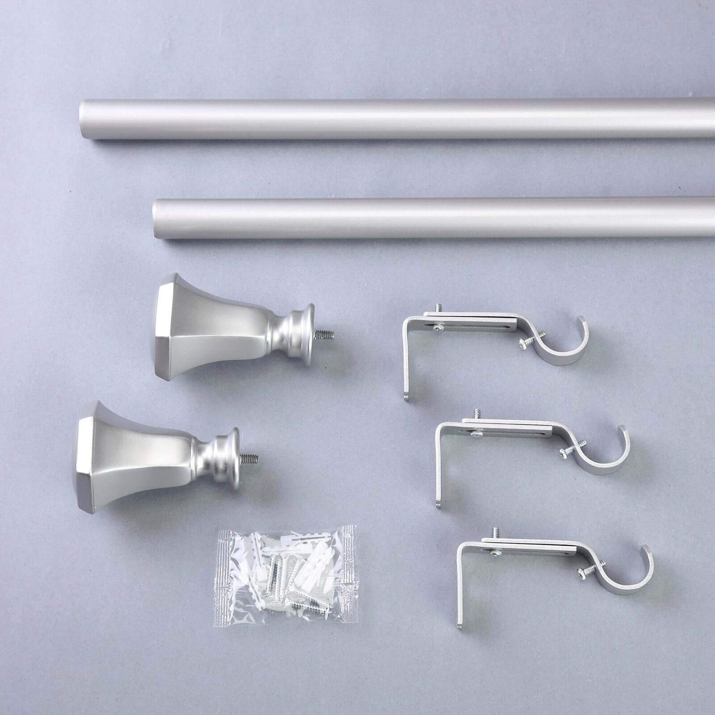 42" - 126" Adjustable Curtain Rod Set, Silver, Teardrop Finials - Linen Luxes