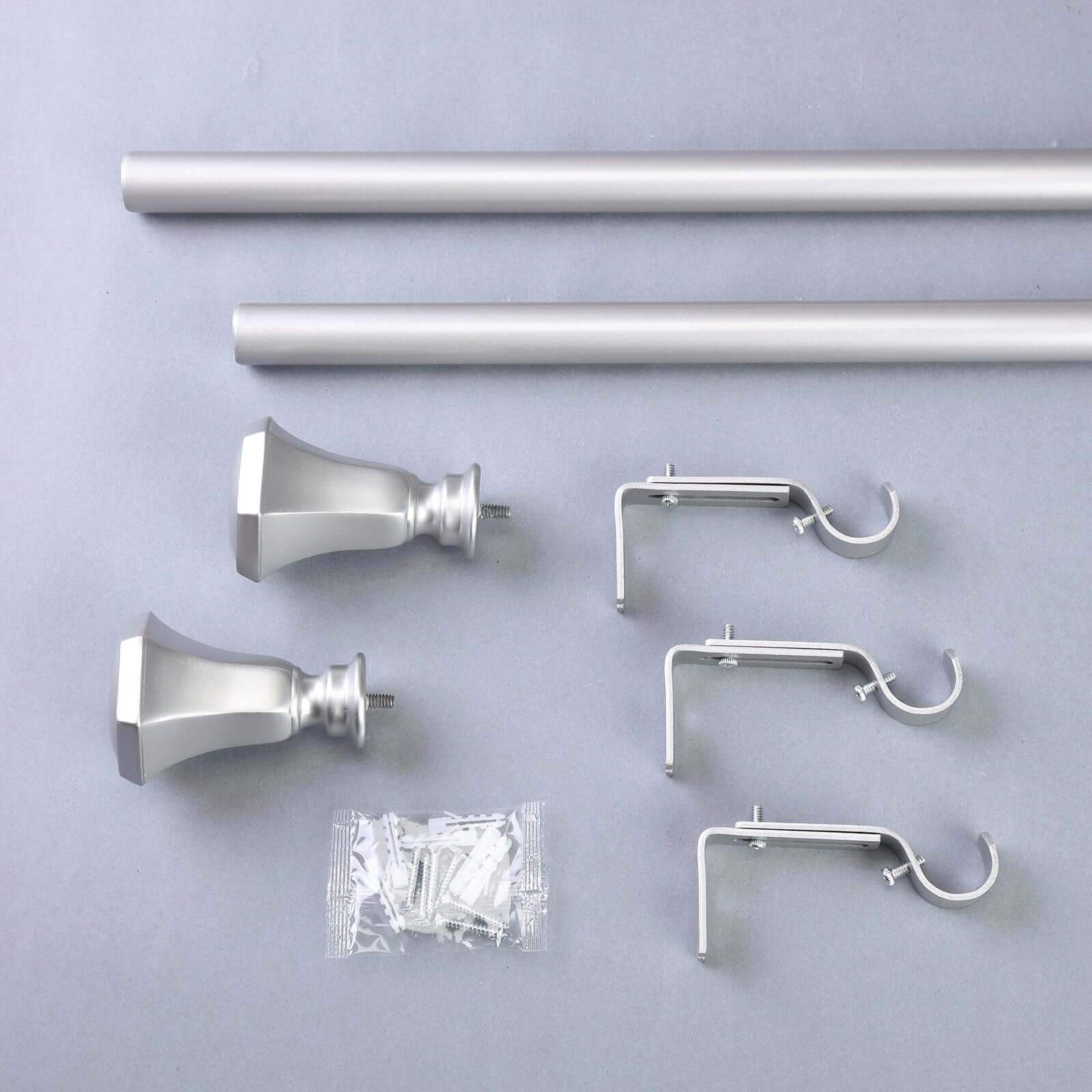 42" - 126" Adjustable Curtain Rod Set, Silver, Teardrop Finials - Linen Luxes