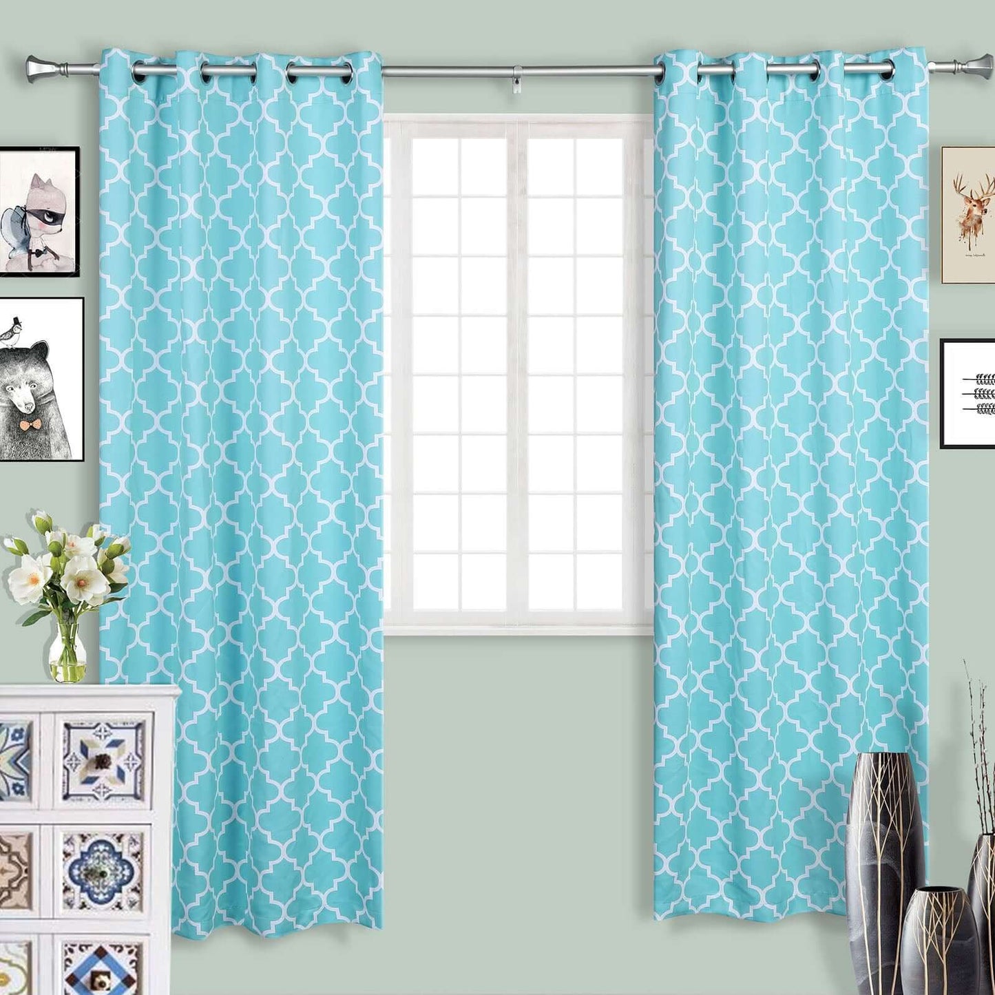 42" - 126" Adjustable Curtain Rod Set, Silver, Teardrop Finials - Linen Luxes