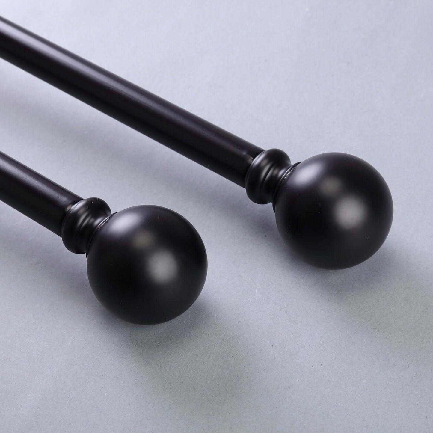 42" - 126" Adjustable Curtain Rod Sets, Black, Round Finials - Linen Luxes
