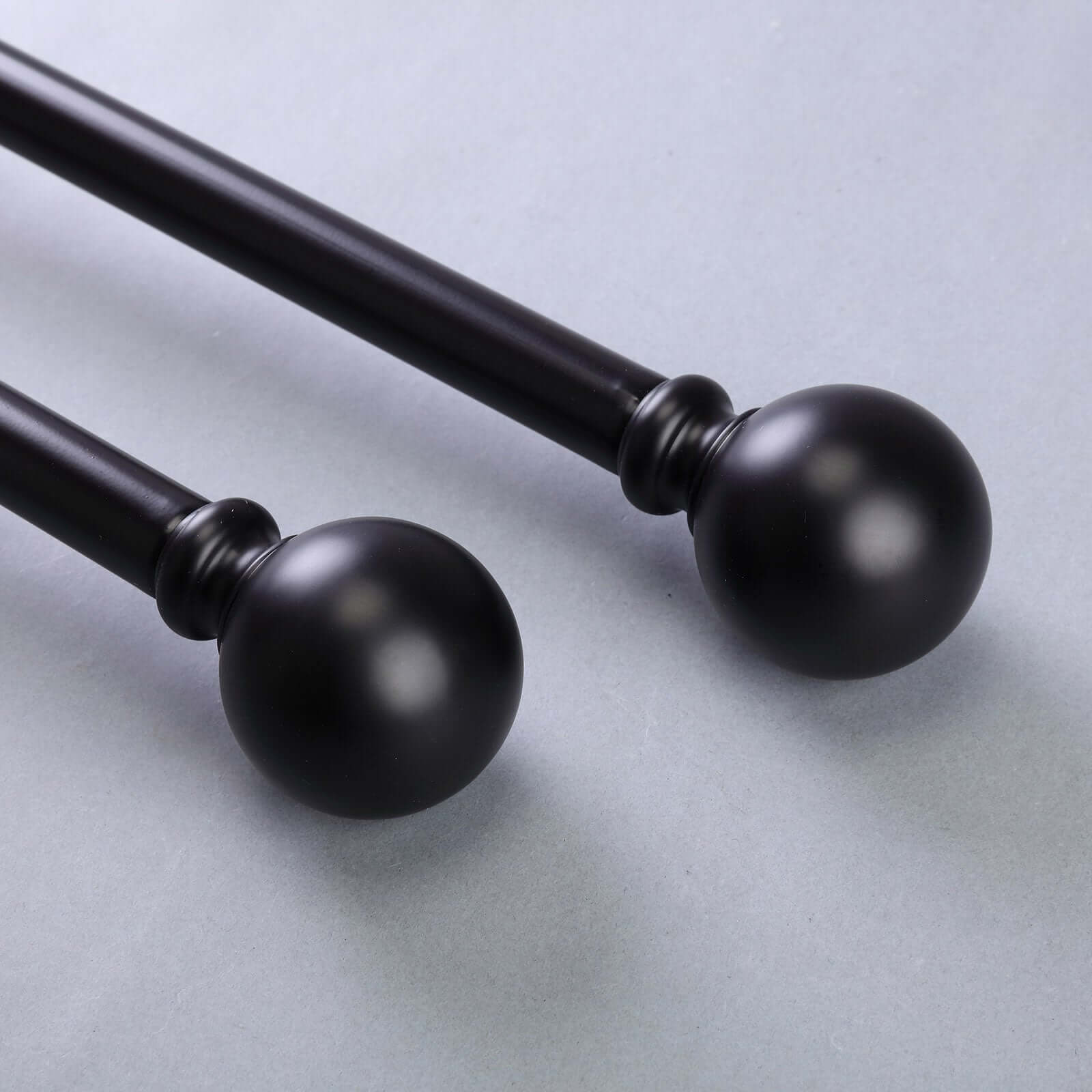 42" - 126" Adjustable Curtain Rod Sets, Black, Round Finials - Linen Luxes