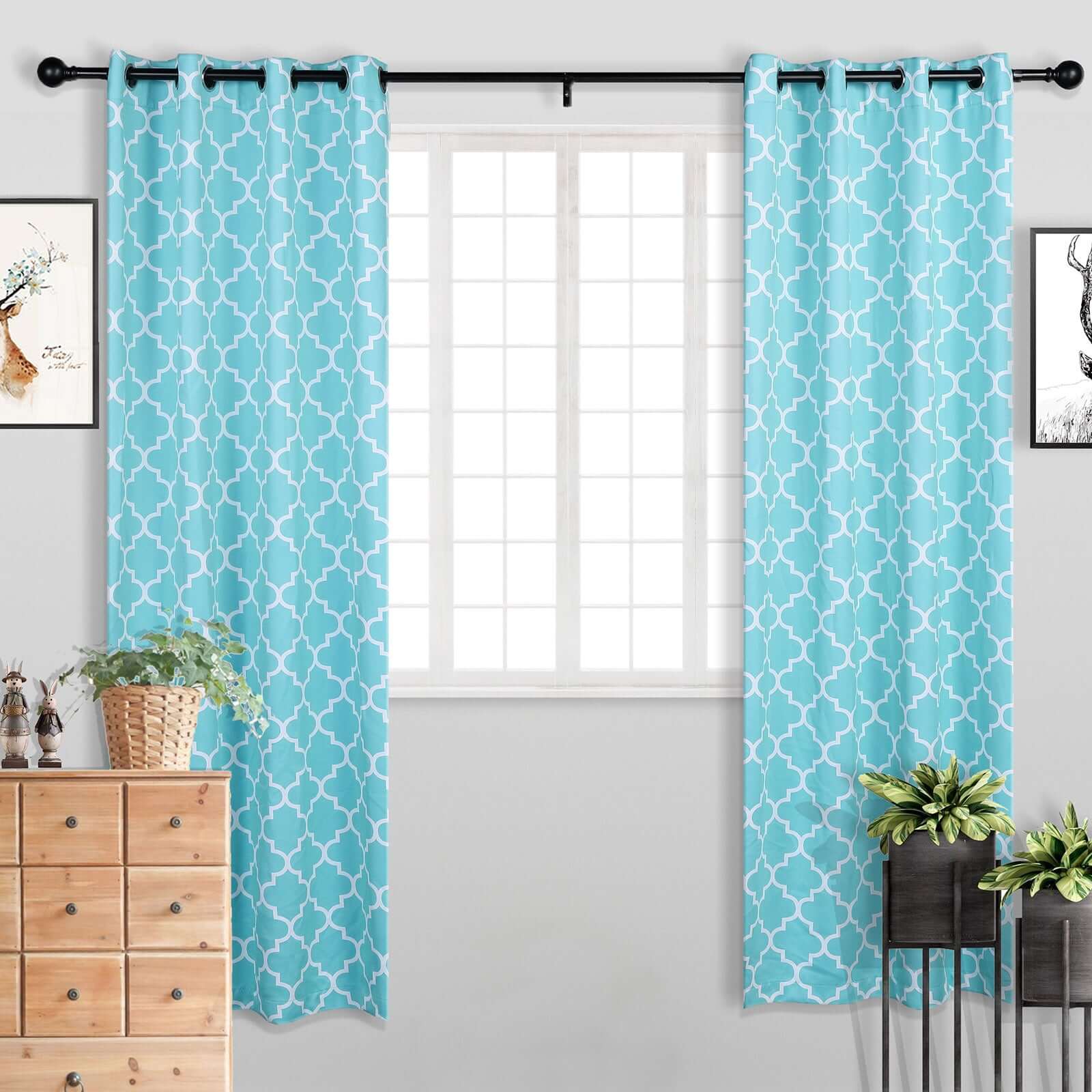 42" - 126" Adjustable Curtain Rod Sets, Black, Round Finials - Linen Luxes