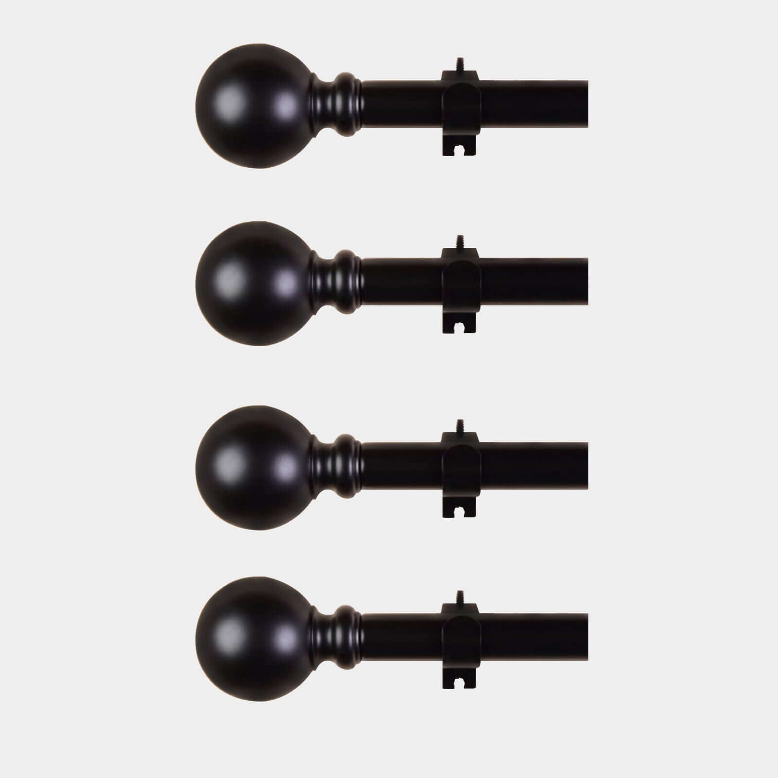 42" - 126" Adjustable Curtain Rod Sets, Black, Round Finials - Linen Luxes