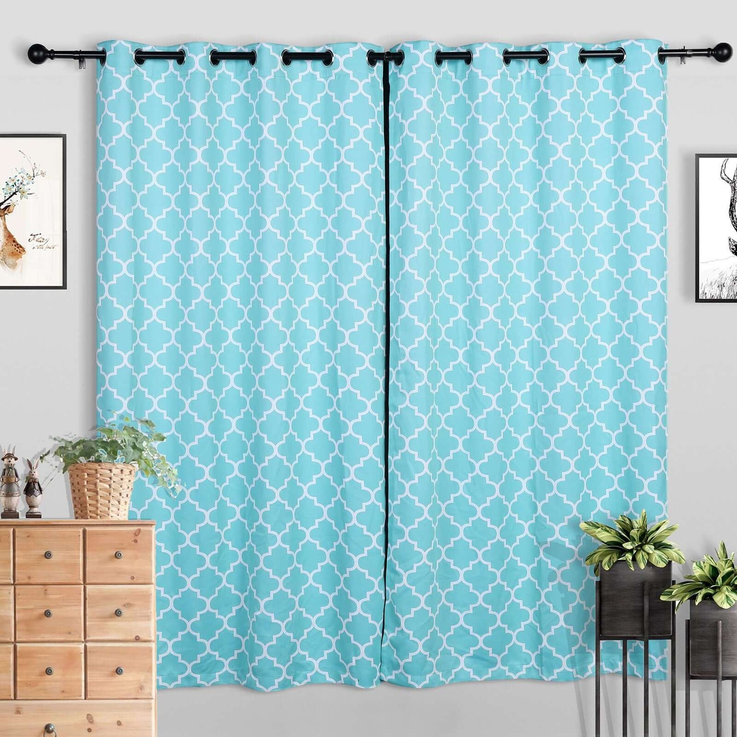 42" - 126" Adjustable Curtain Rod Sets, Black, Round Finials - Linen Luxes