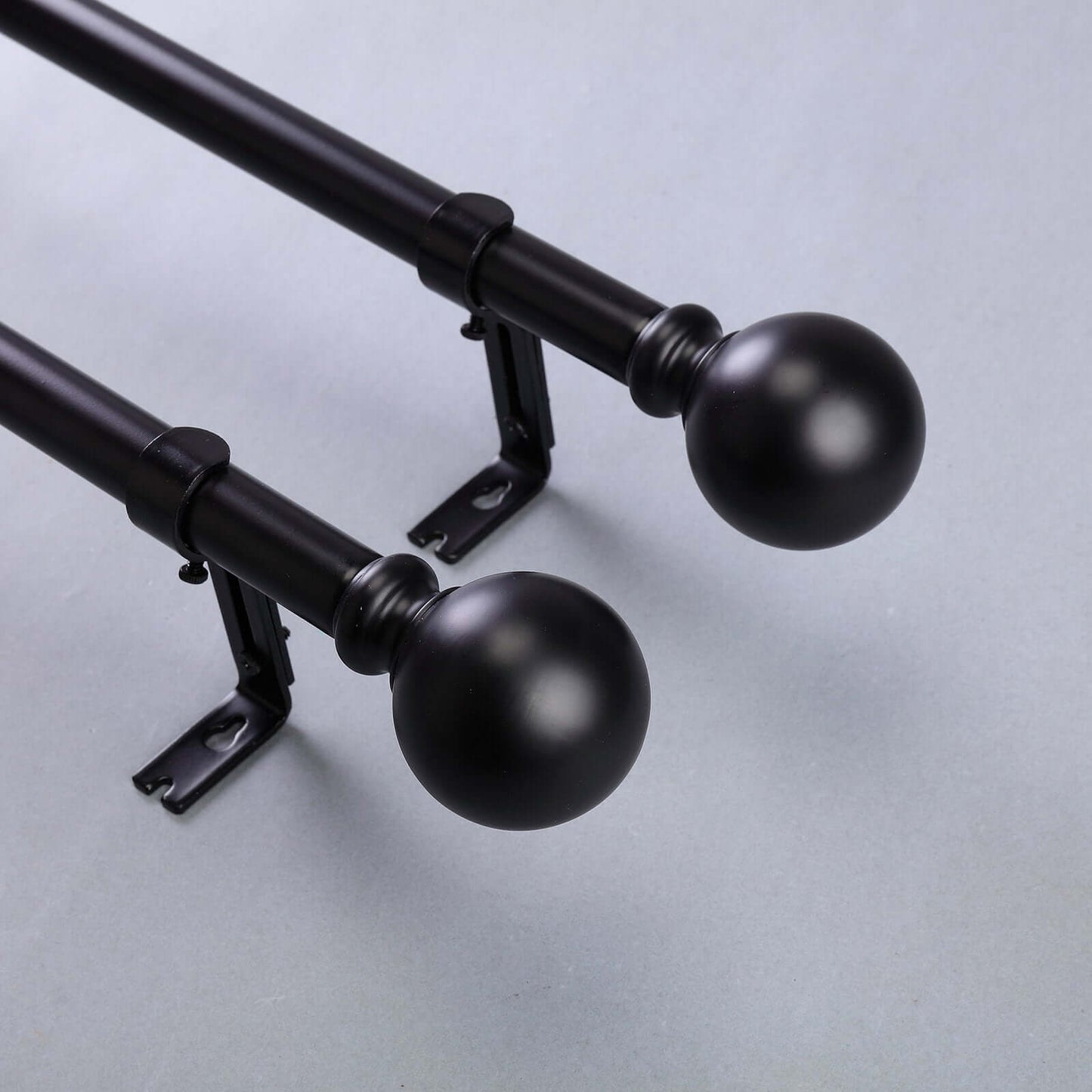 42" - 126" Adjustable Curtain Rod Sets, Black, Round Finials - Linen Luxes