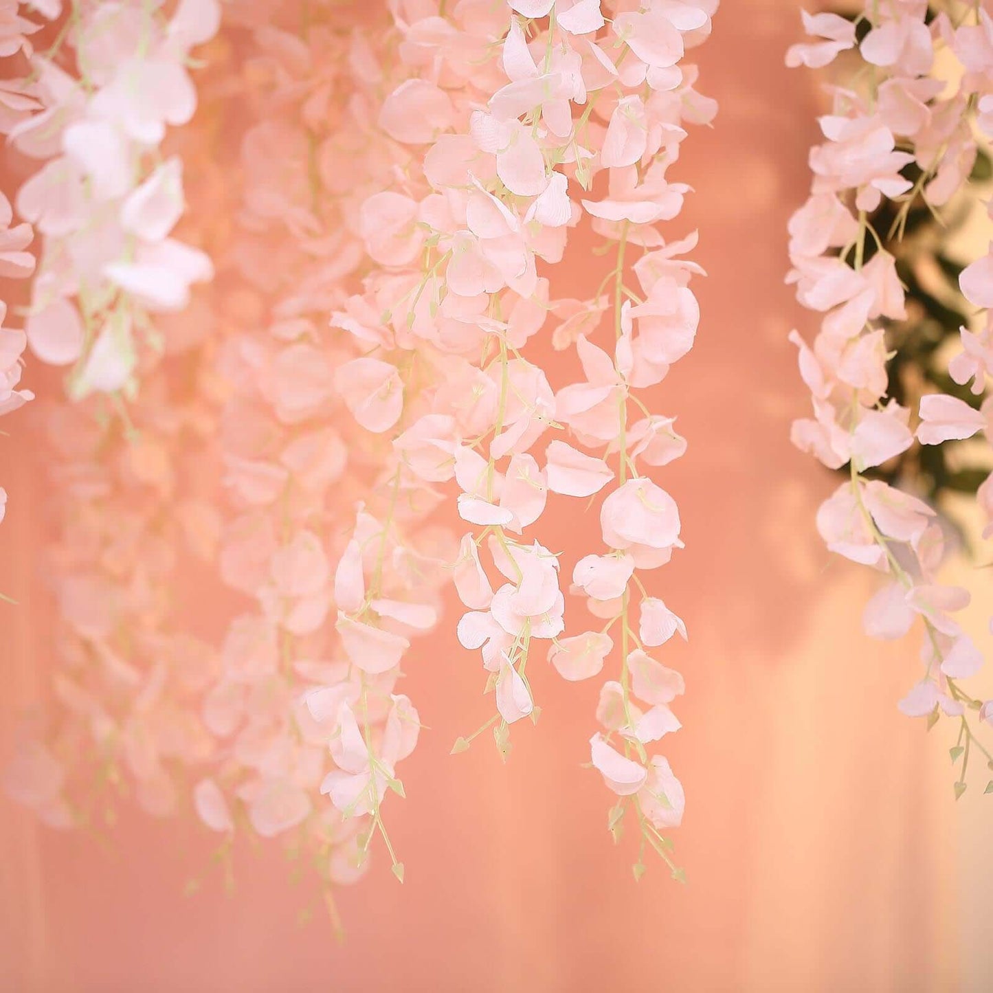 42" Silk Hanging Wisteria Flower Garland Vines in Blush, Elaborated 5 Full Strands in 1 Bush - Linen Luxes