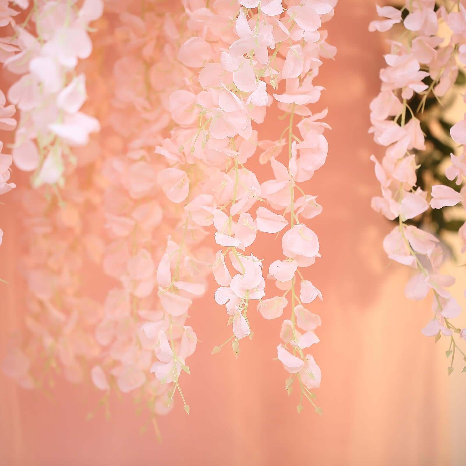 42" Silk Hanging Wisteria Flower Garland Vines in Blush, Elaborated 5 Full Strands in 1 Bush - Linen Luxes
