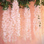 42" Silk Hanging Wisteria Flower Garland Vines in Blush, Elaborated 5 Full Strands in 1 Bush - Linen Luxes