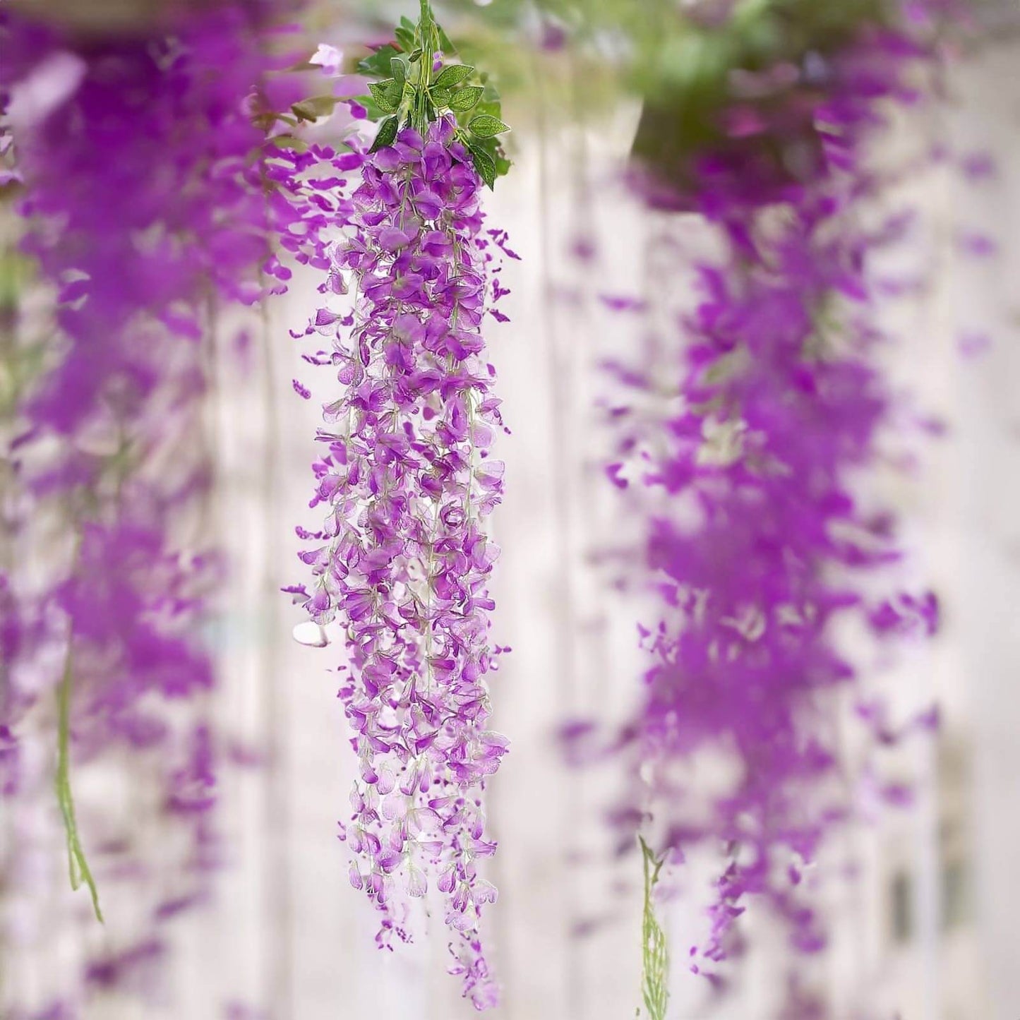 42" Silk Hanging Wisteria Flower Garland Vines in Lavender Lilac, Elaborated 5 Full Strands in 1 Bush - Linen Luxes