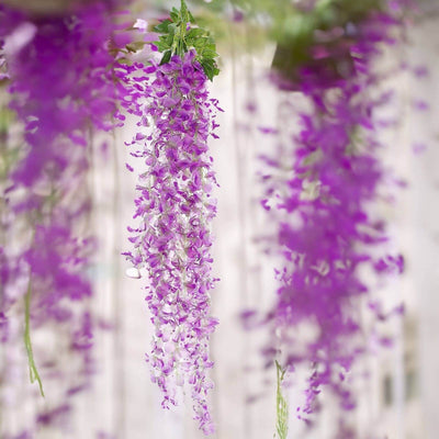 42" Silk Hanging Wisteria Flower Garland Vines in Lavender Lilac, Elaborated 5 Full Strands in 1 Bush - Linen Luxes