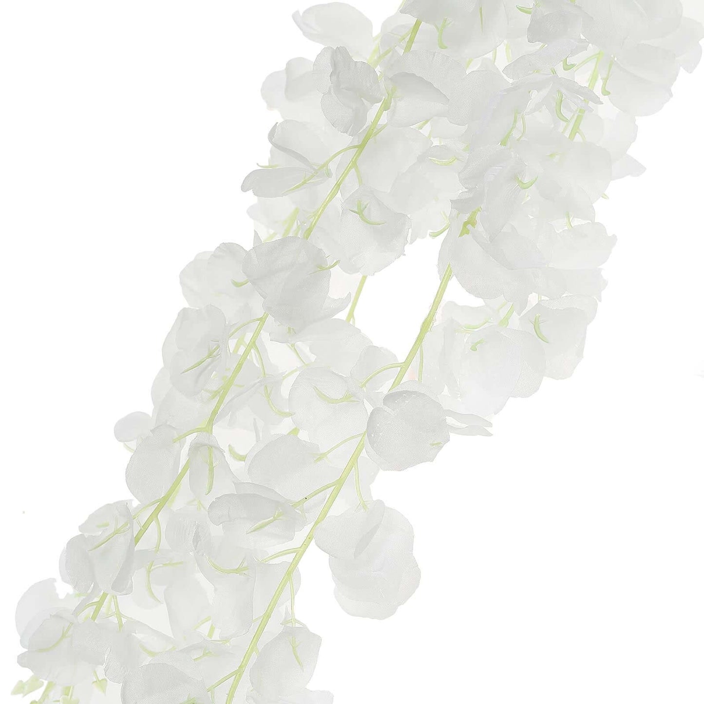 42" Silk Hanging Wisteria Flower Garland Vines in White, Elaborated 5 Full Strands in 1 Bush - Linen Luxes