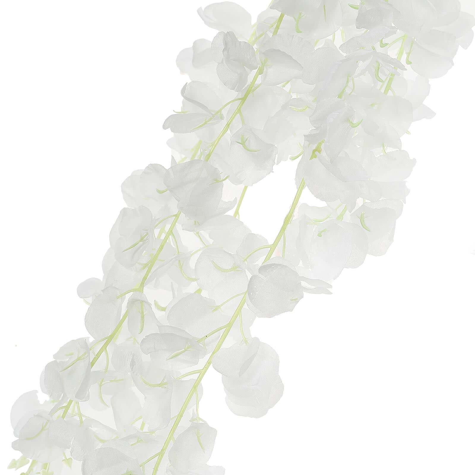 42" Silk Hanging Wisteria Flower Garland Vines in White, Elaborated 5 Full Strands in 1 Bush - Linen Luxes
