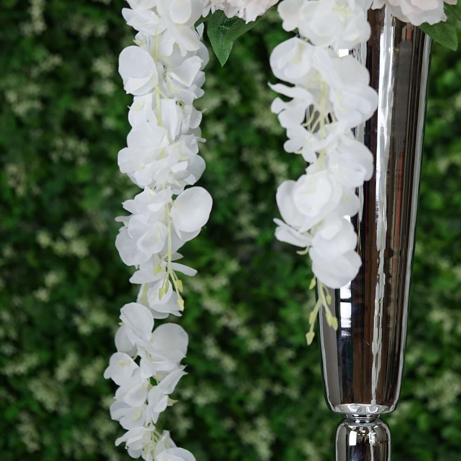 42" Silk Hanging Wisteria Flower Garland Vines in White, Elaborated 5 Full Strands in 1 Bush - Linen Luxes