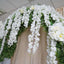 42" Silk Hanging Wisteria Flower Garland Vines in White, Elaborated 5 Full Strands in 1 Bush - Linen Luxes