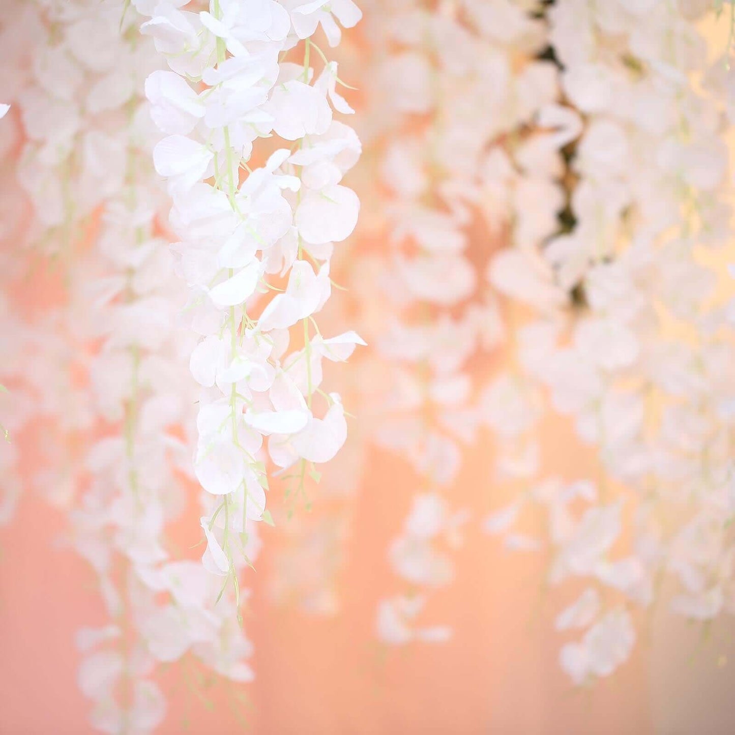 42" Silk Hanging Wisteria Flower Garland Vines in White, Elaborated 5 Full Strands in 1 Bush - Linen Luxes