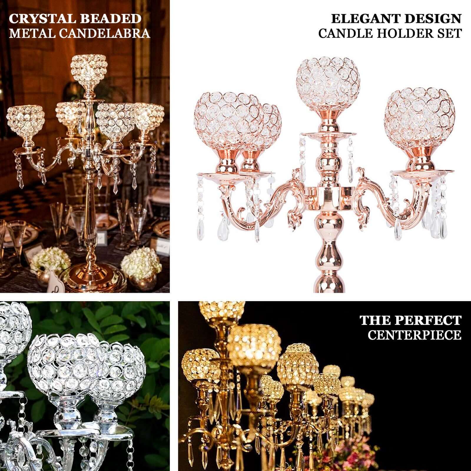 5 - Arm Crystal Beaded Globe Candelabra Gold Metal - Chic Candle Holder Table Centerpiece for Gatherings 25" - Linen Luxes
