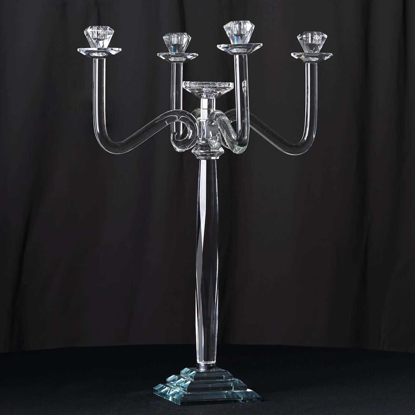 5 Arm Crystal Glass Candelabra Clear - Exquisite Decorative Taper Candle Holder Table Centerpiece for Grand Celebrations 27" - Linen Luxes