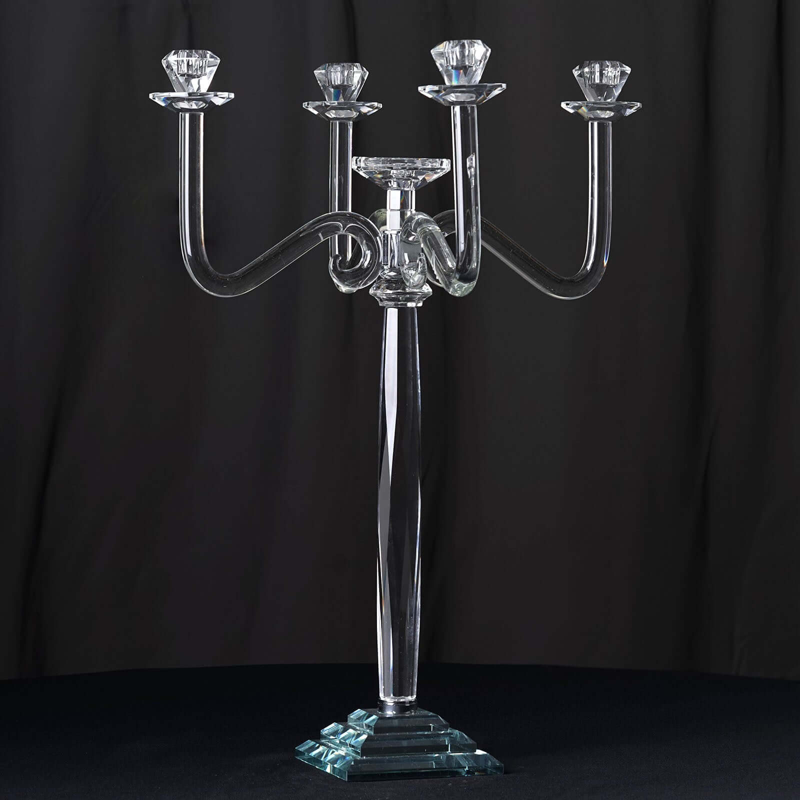 5 Arm Crystal Glass Candelabra Clear - Exquisite Decorative Taper Candle Holder Table Centerpiece for Grand Celebrations 27" - Linen Luxes