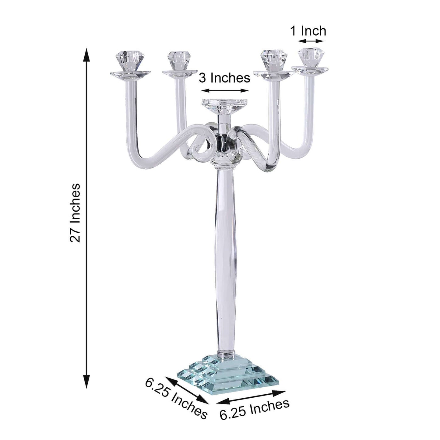 5 Arm Crystal Glass Candelabra Clear - Exquisite Decorative Taper Candle Holder Table Centerpiece for Grand Celebrations 27" - Linen Luxes