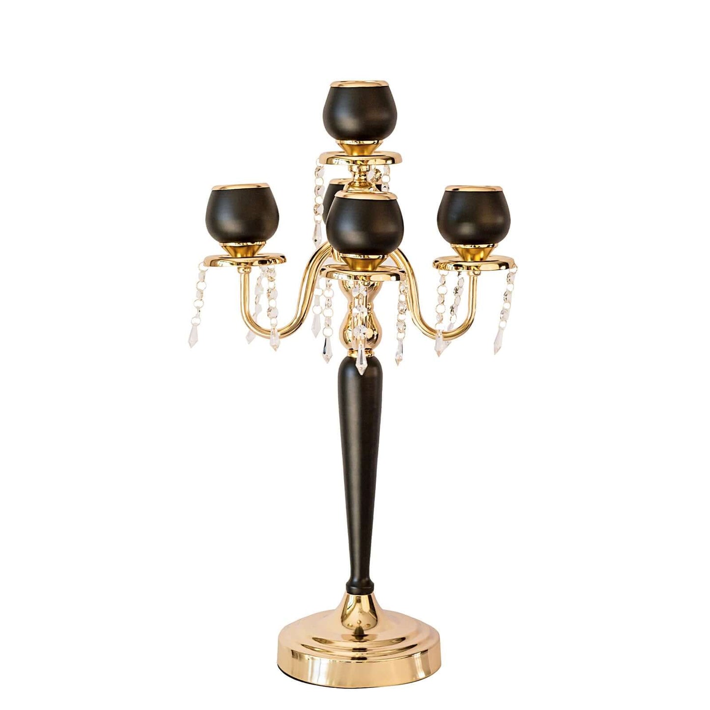 5 - Arm Metal Candelabra Candle Holder Gold/Black - Chic Table Centerpiece for Events 25" - Linen Luxes