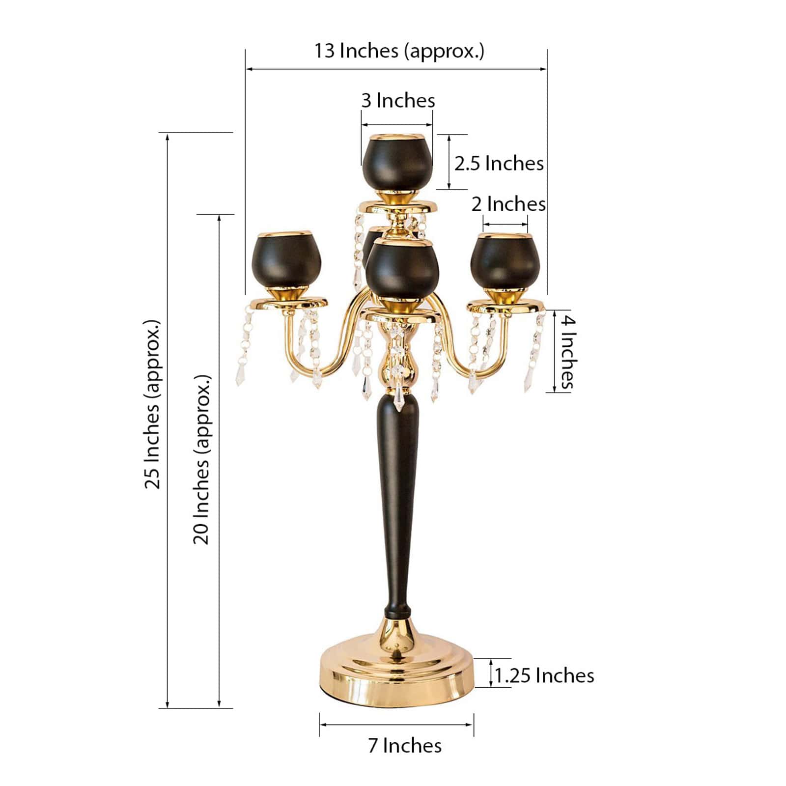 5 - Arm Metal Candelabra Candle Holder Gold/Black - Chic Table Centerpiece for Events 25" - Linen Luxes