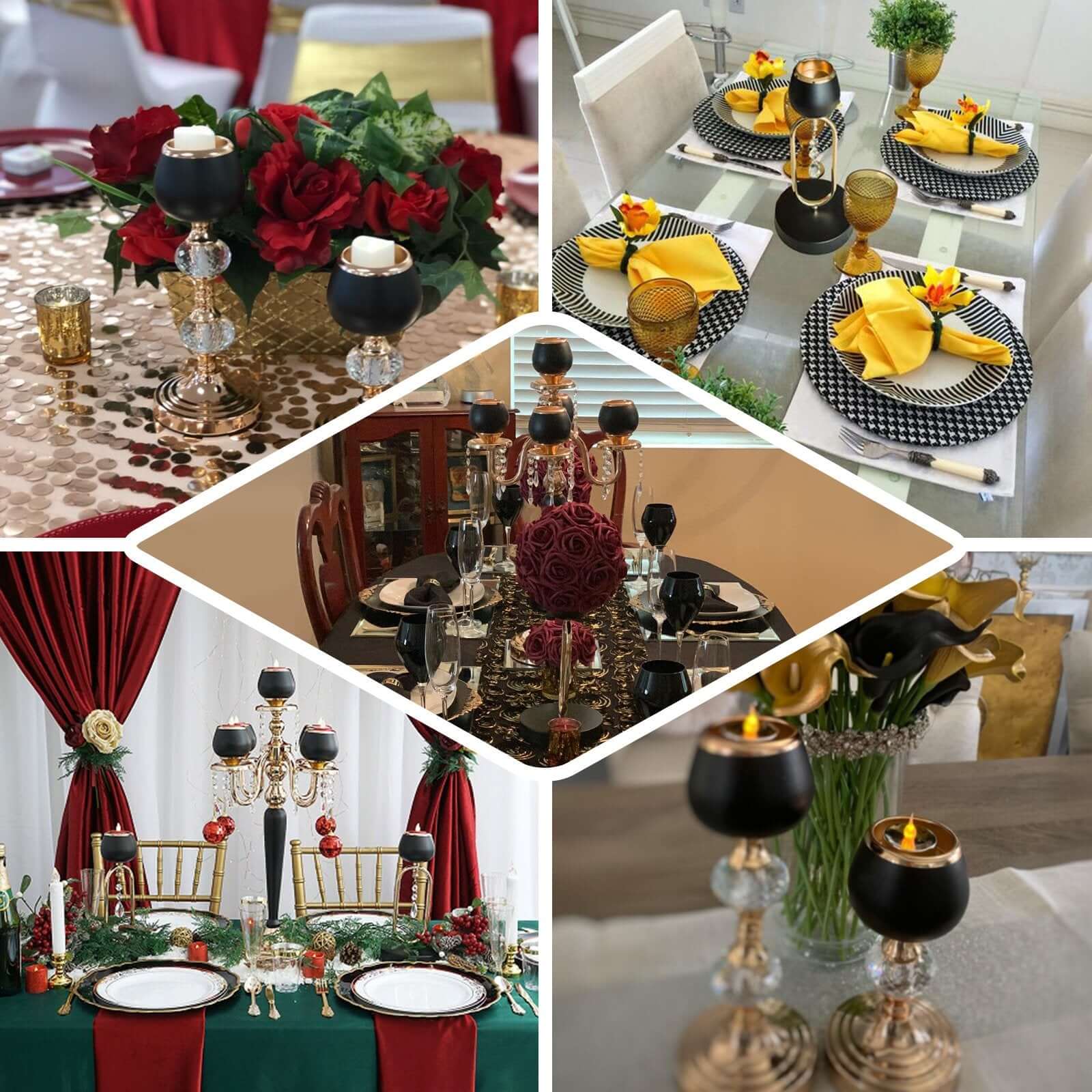 5 - Arm Metal Candelabra Candle Holder Gold/Black - Chic Table Centerpiece for Events 25" - Linen Luxes