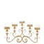 5 - Arm Metal Table Candelabra Antique Gold Crown Top Design - Stylish Horizontal Table Centerpiece with Glass Votive Holders 18" - Linen Luxes