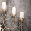 5 - Arm Metal Table Candelabra Antique Gold Crown Top Design - Stylish Horizontal Table Centerpiece with Glass Votive Holders 18" - Linen Luxes