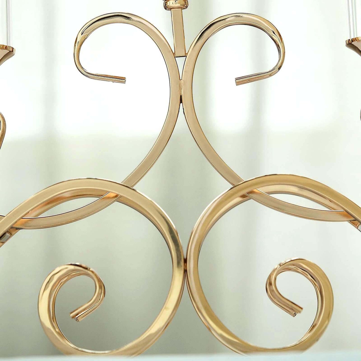 5 - Arm Metal Table Candelabra Antique Gold Crown Top Design - Stylish Horizontal Table Centerpiece with Glass Votive Holders 18" - Linen Luxes