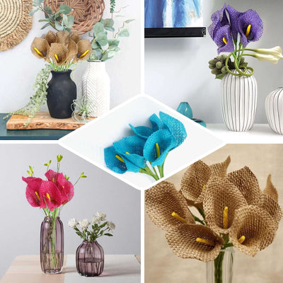 5 Bushes 19" Fuchsia Artificial Burlap Calla Lilies, Craft Flowers 25 Pcs - Linen Luxes