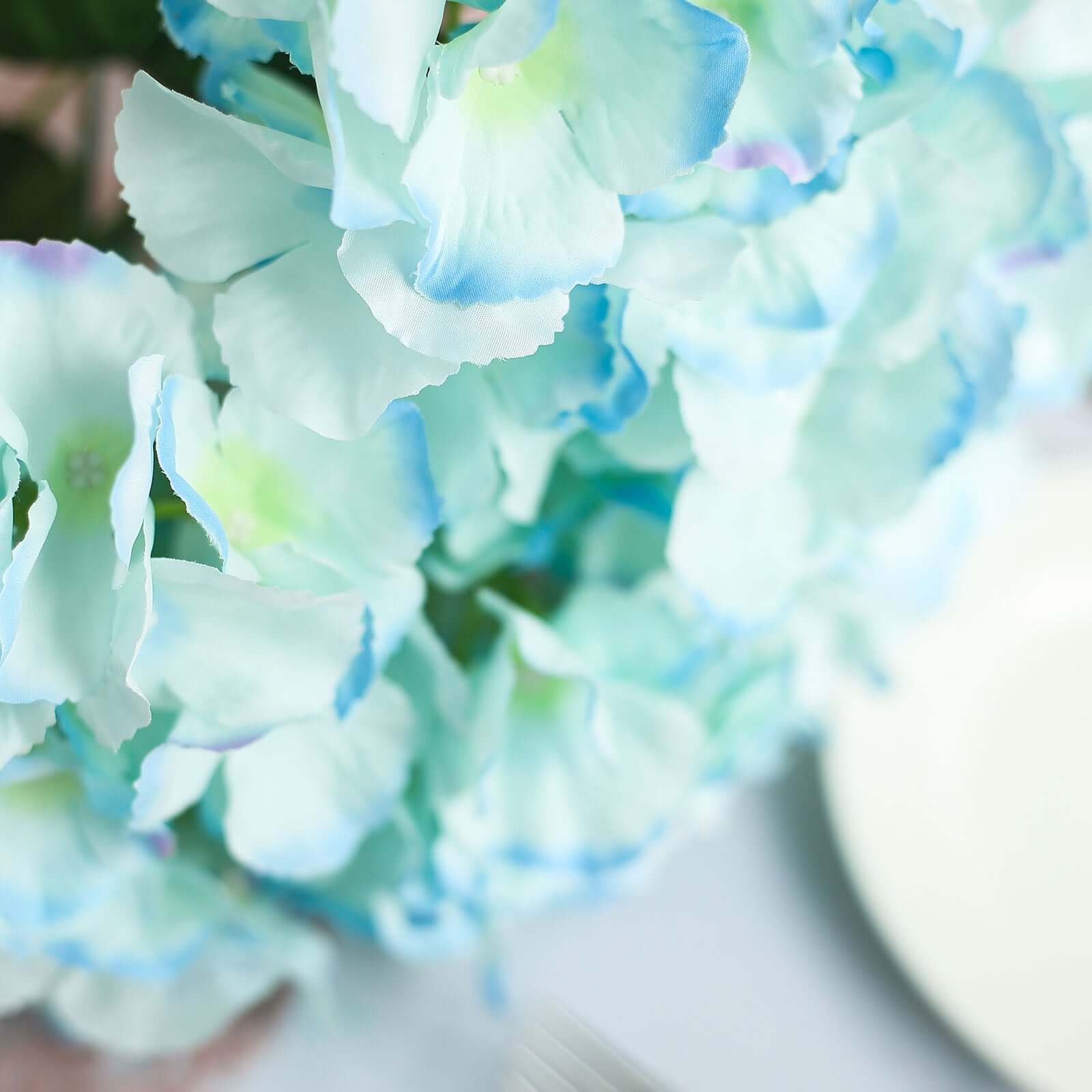 5 Bushes Baby Blue Artificial Silk Hydrangea Flower Bouquets - Linen Luxes