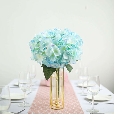 5 Bushes Baby Blue Artificial Silk Hydrangea Flower Bouquets - Linen Luxes