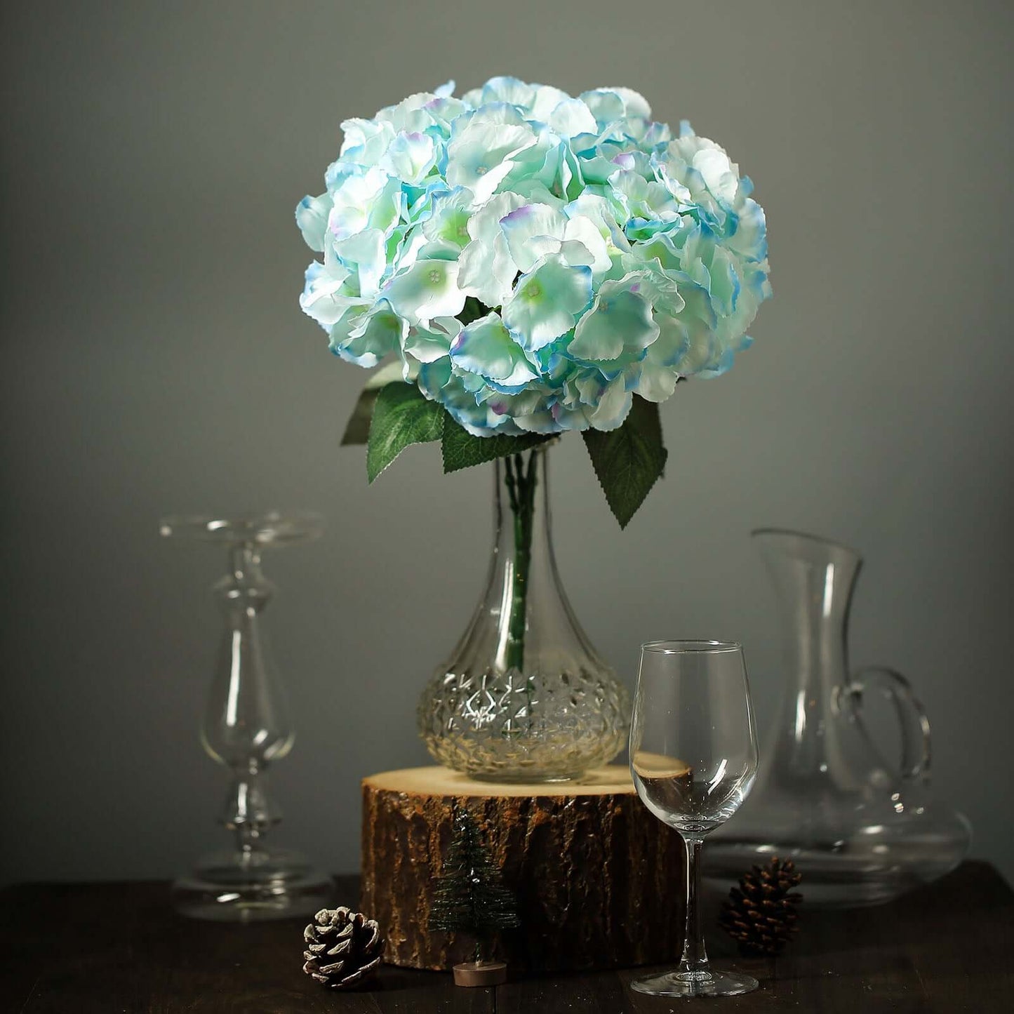 5 Bushes Baby Blue Artificial Silk Hydrangea Flower Bouquets - Linen Luxes
