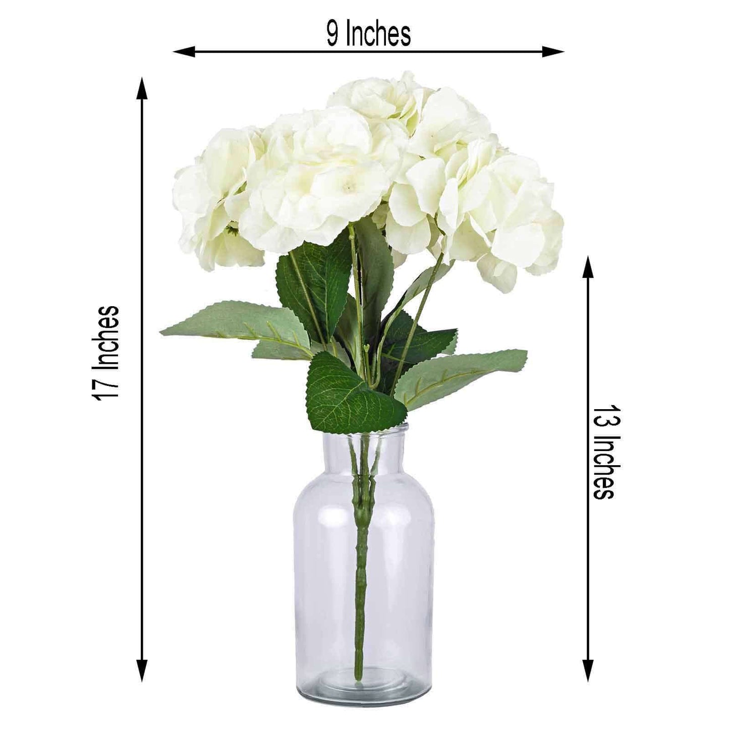 5 Bushes Cream Artificial Silk Hydrangea Flower Bouquets - Linen Luxes