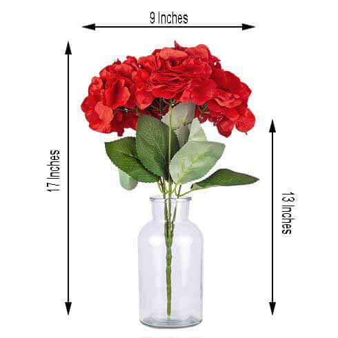 5 Bushes Red Artificial Silk Hydrangea Flower Bouquets - Linen Luxes