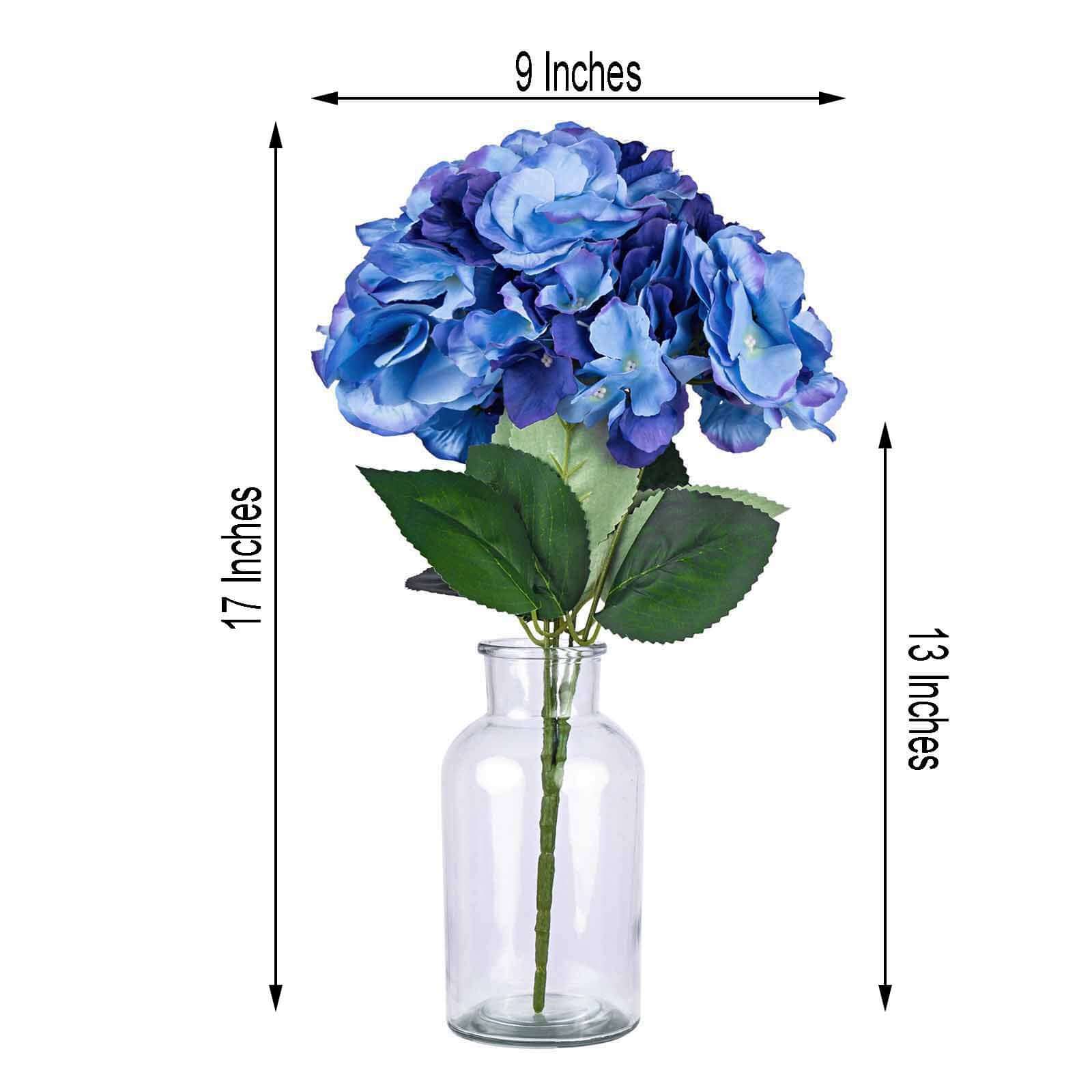 5 Bushes Royal Blue Artificial Silk Hydrangea Flower Bouquets - Linen Luxes