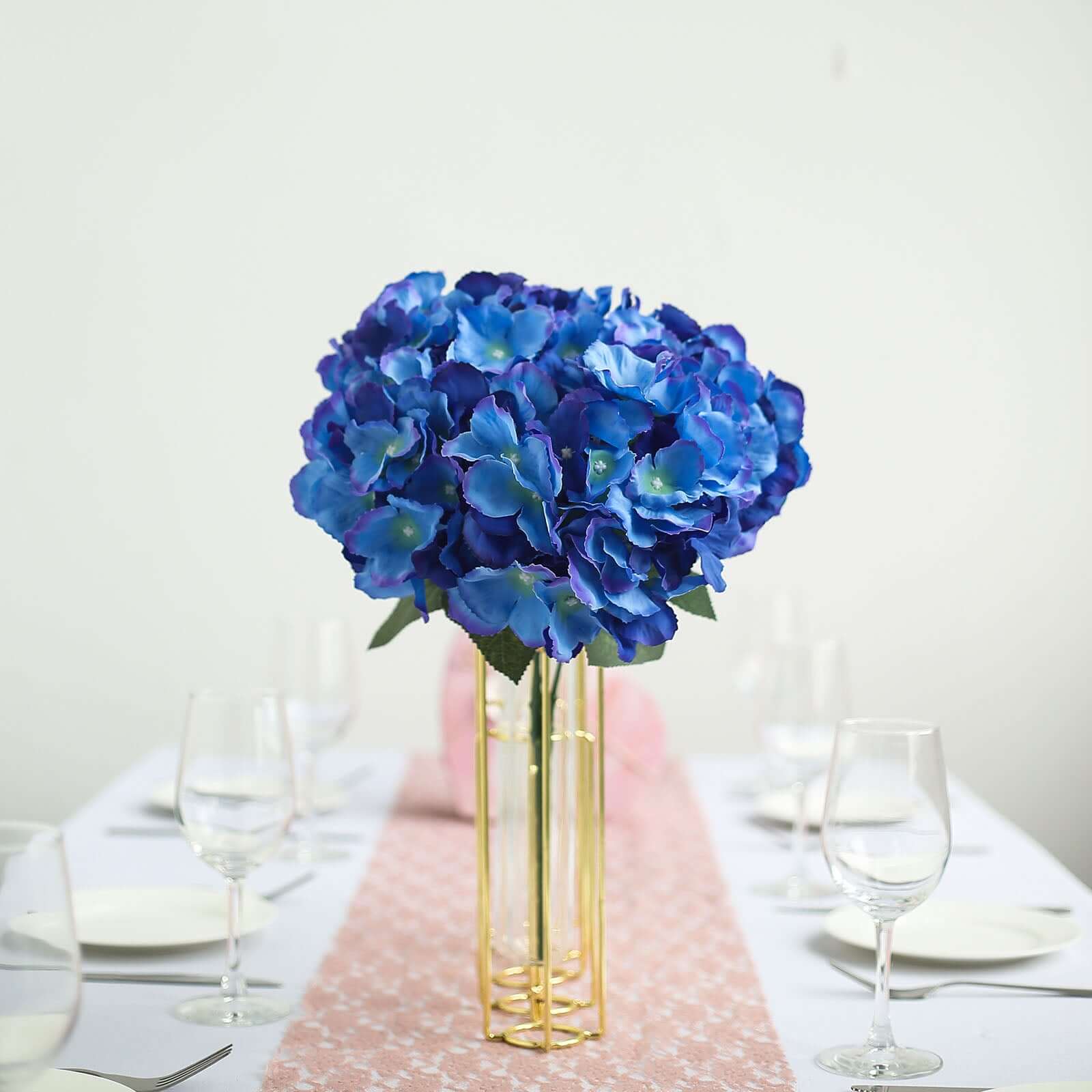 5 Bushes Royal Blue Artificial Silk Hydrangea Flower Bouquets - Linen Luxes