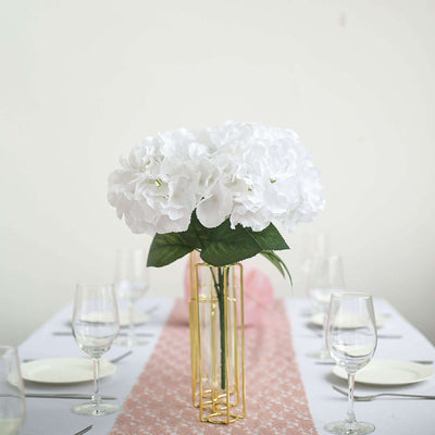 5 Bushes White Artificial Silk Hydrangea Flower Bouquets - Linen Luxes