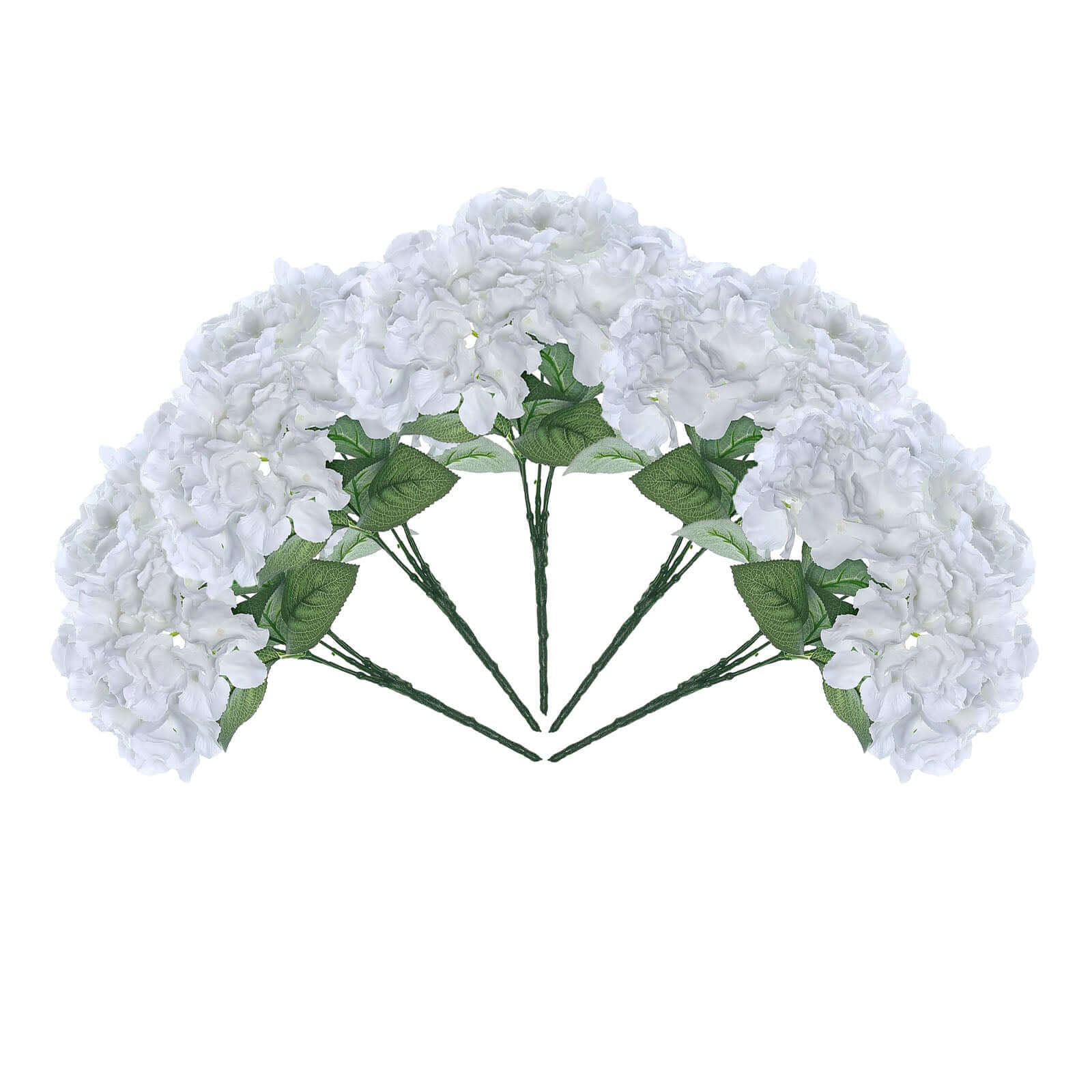 5 Bushes White Artificial Silk Hydrangea Flower Bouquets - Linen Luxes