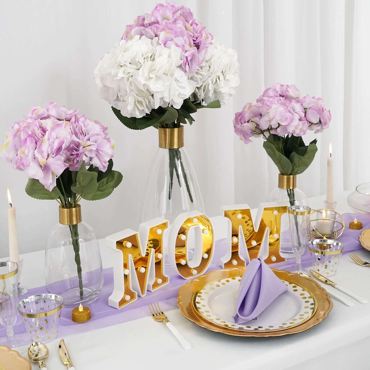 5 Bushes White Artificial Silk Hydrangea Flower Bouquets - Linen Luxes