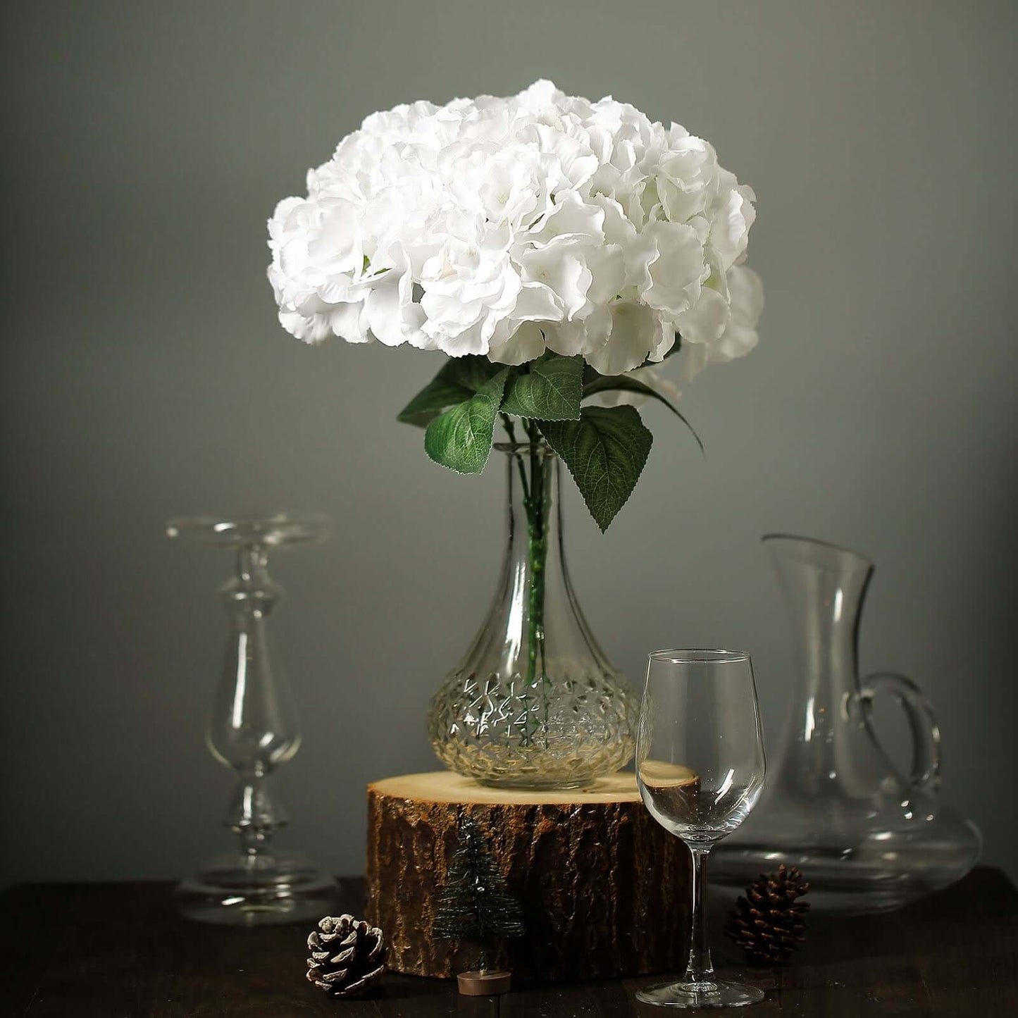 5 Bushes White Artificial Silk Hydrangea Flower Bouquets - Linen Luxes