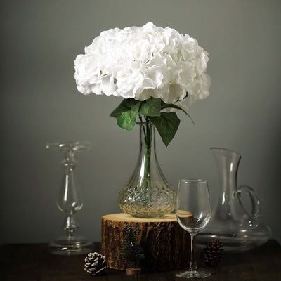 5 Bushes White Artificial Silk Hydrangea Flower Bouquets - Linen Luxes
