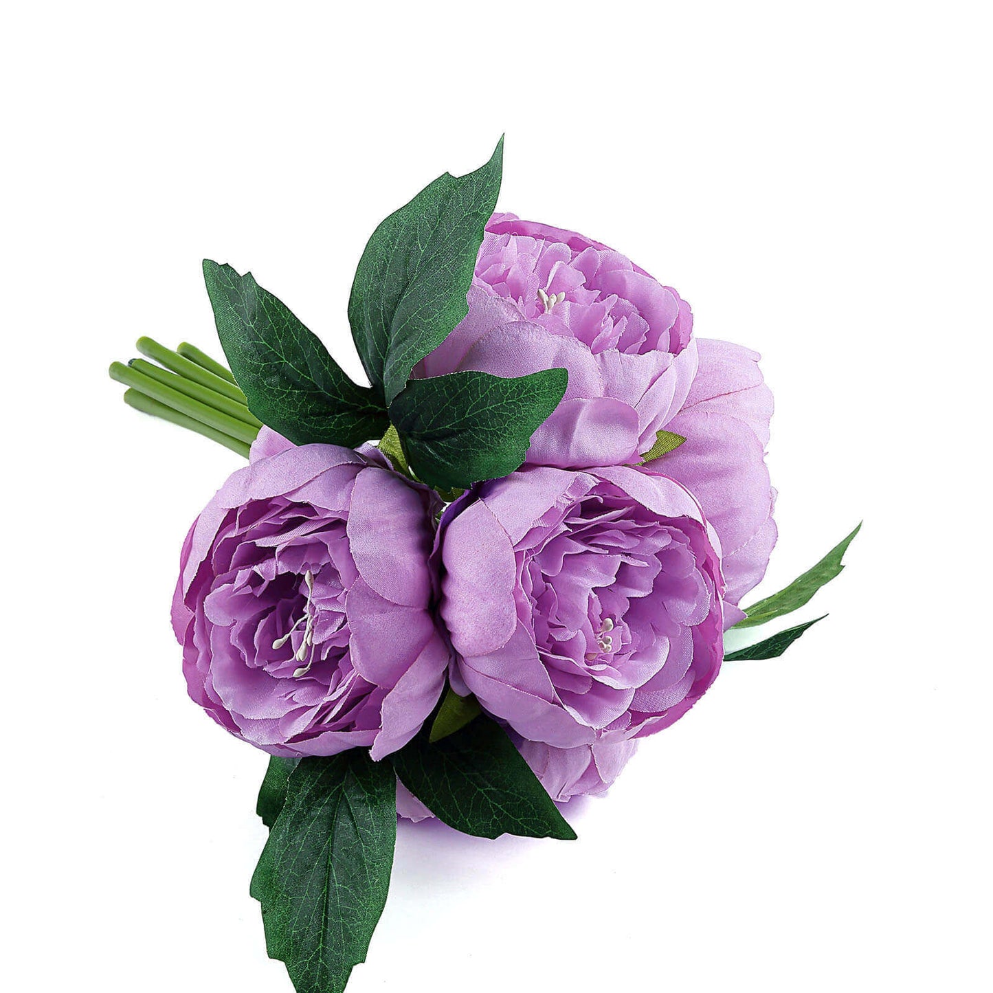 5 Flower Head Lavender Lilac Peony Bouquet Artificial Silk Peonies Spray - Linen Luxes