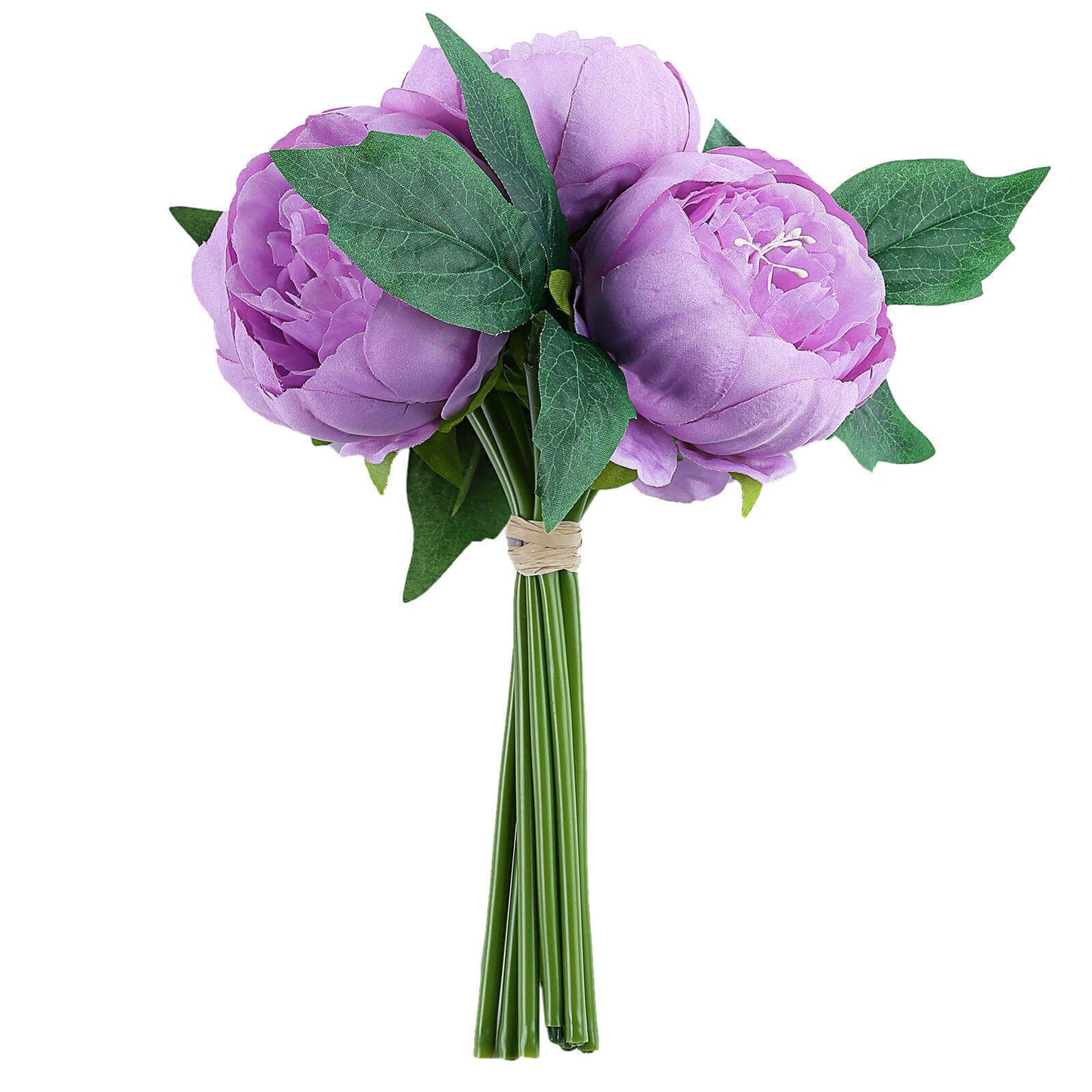 5 Flower Head Lavender Lilac Peony Bouquet Artificial Silk Peonies Spray - Linen Luxes