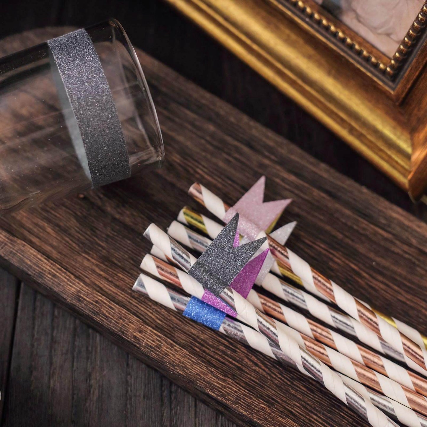 5 Pack 0.5"x5 Yards Charcoal Gray Washi DIY Craft Glitter Tape - Linen Luxes