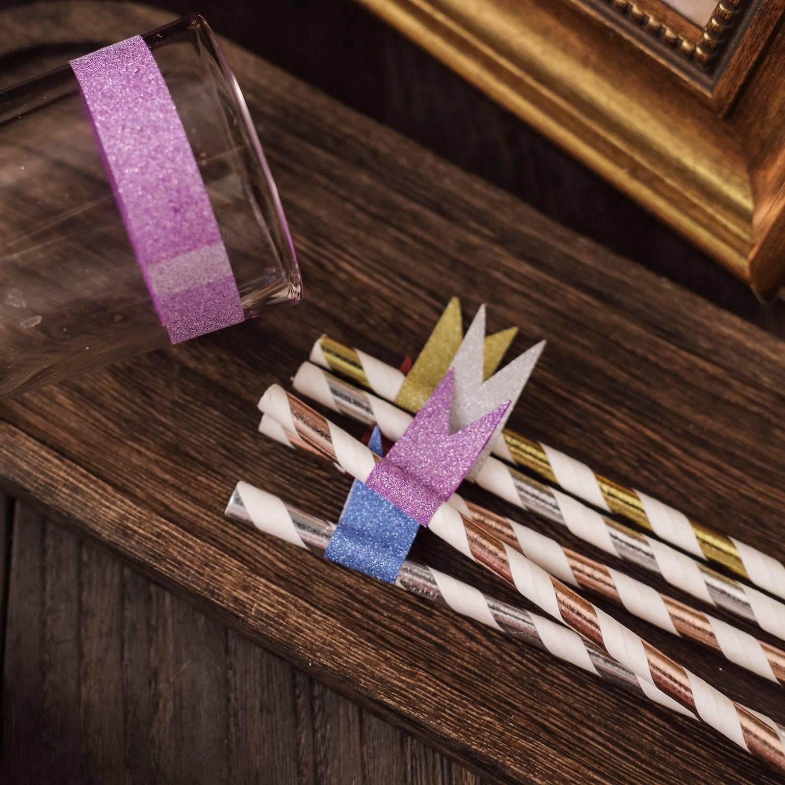 5 Pack 0.5"x5 Yards Purple Washi DIY Craft Glitter Tape - Linen Luxes